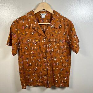 Duluth Trading Co Artisan Hemp Untucked Camp Shirt Size Small Gnome Orange